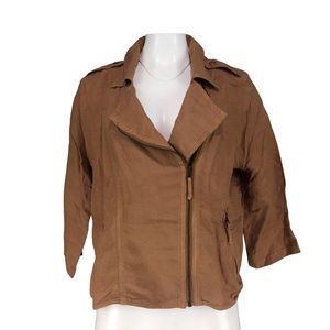 Lucky Brand Addisyn Moto Jacket Zip Up Linen Blend Asymmetric Zipper Brown XL